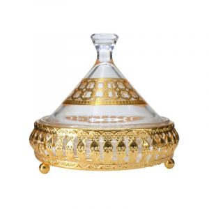 Tajine Décoratif en Verre 235ml Avec Support Métallique 13,5cm - Andalous Gold