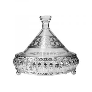 Tajine Décoratif en Verre 235ml Avec Support Métallique 13,5cm - Andalous Silver