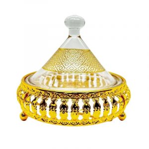 Tajine Décoratif en Verre 235ml Avec Support Métallique 13,5cm - Arabesque Gold