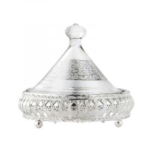 Tajine Décoratif en Verre 235ml Avec Support Métallique 13,5cm - Calligraphy Silver
